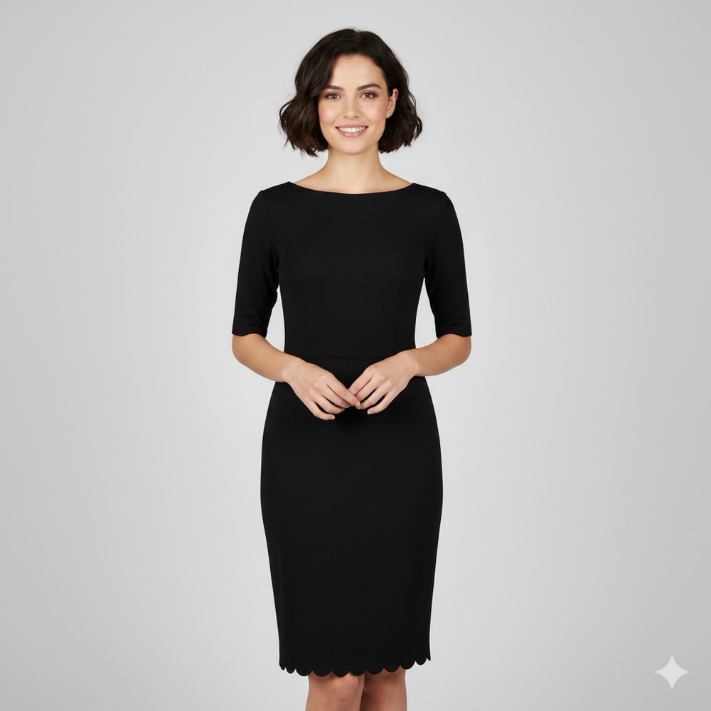 Sugarhill Boutique Retro 50’s Pencil Dress NWT Black Scalloped Hem Size 8